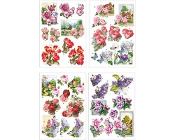 3D Vellen - Bloemen en Vlinders Design - Scrapbooking Vellen - DIY Knipvellen - Creatieve Hobbyvellen - Papier Vellen - Kaarten Maken Vellen - Set van 4 Vellen - A4 Formaat - 21x30 cm
