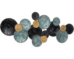 3D-wanddecoratie met cirkels 121 cm x 4 cm x 53 cm, metaal, blauw + zwart