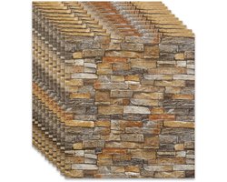 3D Wandpanelen Zelfklevend, 10 Stuks Behang Steenlook, Steen Behang Muursticker, 77 x 70 cm, 4 mm Fotobehang Zelfklevend, Decoratieve Folie voor Keuken Slaapkamer Badkamer Woonkamer (Geel)