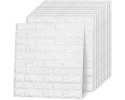 3D-wandpanelen, zelfklevend, steenlook, wandbekleding, 77 x 70 cm, waterdichte wandpanelen, keuken, baksteen, muurstickers, wandplaten, wit, voor wanddecoratie, 10 stuks