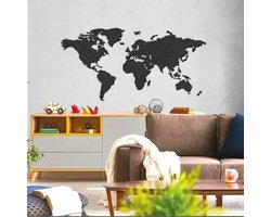 3D Wereldkaart muurdecoratie - Wanddecoratie - Zwart - Houten art - Muurdecoratie - Line art - Wall art - Muursticker - Wandborden - Woonkamer - 120x90cm