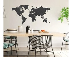 3D Wereldkaart muurdecoratie - Wanddecoratie - Zwart - Houten art - Muurdecoratie - Line art - Wall art - Muursticker - Wandborden - Woonkamer - 120x90cm