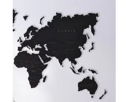 3D Wereldkaart Muurdecoratie - Wanddecoratie - Zwart - Houten art - Muurdecoratie - Line art - Wall art - Muursticker - Wandborden - Woonkamer - 200x120cm