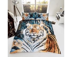 3D Wildlife Beddengoedset met Dekbedovertrek en Kussensloop - Bruine Tijger, Polyester-Katoen, Meerkleurig, Voor Tweepersoonsbed
