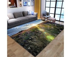 3D Woonkamer Tapijt - Vloermat Deurmat - Interieur Decoratie - Zonsopgang Natuurlijk Landschap - 100x200cm - Geel