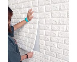 3D Zelfklevend Baksteen Behang - Wit - 35x40x0,3cm XPE Schuim - Waterdicht & Geluidsisolerend - Op Maat te Snijden & Boorloos - Voor Slaapkamer, Woonkamer & Kantoor