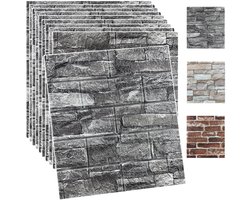3D zelfklevende schuimwandpanelen, 3D bakstenen behang, zelfklevend, zwarte kunstmatige stenen wandpanelen, zelfklevend behang (10 stuks, zwart), 10 stuks