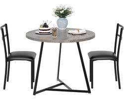 3‑delige eettafelset voor 2 personen - ronde eethoek met beklede stoelen - 80 x 80 x 75cm -Grijs