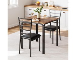 3‑delige eettafelset voor 2 personen - vierkante tafel met 2 stoelen - 74 x 74 x 76cm -bruin