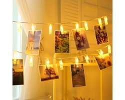 3M Fotoklemmen Lichtsnoer met 20 LED's, Automatische Timer, 8 Verlichtingsmodi en Batterijvoeding voor Sfeervolle Decoratie in Slaapkamer, Bruiloft, Feest en Verjaardag