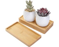 3PCS Bamboe Tray - Rechthoekige Schaal - Bloem Plant Succulent Pot Houder - Houten Tray - Kop Onderzetter - Papier Houder