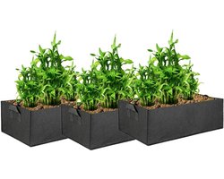 3pcs Herbruikbare Grote Plant Groeitas - Groente Plant Groeitas - Rechthoekige Stof Ademend Plantencontainer Potten voor Thuis Tuin - Voor Bloem, Aardappel, Tomaat, Wortel, Zwart (50 x 30 x 20)