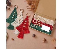 3pcs Kerst Macrame Set - Macrame DIY Kit voor Kerst - Kerst Pendants - Hangende Ornamenten - Gewoven Macrame voor Feestdagen - Wanddecoratie