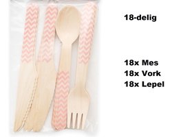 3x Bestekset wave hout 18-delig baby roze (54 stuks) - Feest festival thema party food diner