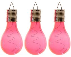3x Buiten/tuin LED rood lampbolletje/peertje solar verlichting 14 cm - Tuinverlichting - Tuinlampen - Solarlampen zonne-energie