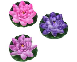 3x Gekleurde drijvende kunst waterlelie bloemen - Tuinaccessoires - Vijverbenodigdheden - Vijverdecoratie - Nep/kunst bloemen/planten - Waterlelies