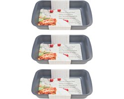 3x Grijze rechthoekige glazen ovenschaal 1,8 liter 29,5 x 18 x 5 cm - Ovenschotel schalen - Bakvorm - Ovenschalen