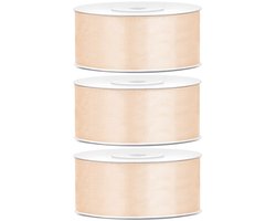 3x Hobby/decoratie creme satijnen sierlinten 2,5 cm/25 mm x 25 meter - Cadeaulinten satijnlinten/ribbons - Creme linten - Hobbymateriaal benodigdheden - Verpakkingsmaterialen
