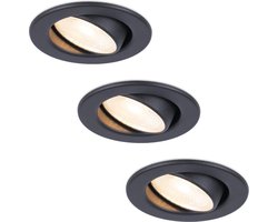 3x HOFTRONIC Malta - Kantelbare inbouwspot - LED - Rond zaagmaat 60-67mm - Zwart - Dimbaar - 5 Watt - 480 lumen - 230V - 2700K Extra warm wit - Plafondspots - Inbouwspot voor badkamer en buiten - 5 jaar garantie