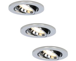 3x HOFTRONIC Maya - LED Inbouwspots - Dimbaar en kantelbaar - GU10 - IP20 voor woonkamer, gang en slaapkamer - Spotjes verlichting - 2700K warm wit (sfeervol) - 400 lumen - 5 Watt - Ronde plafondspots (Ø80 mm) - Chroom