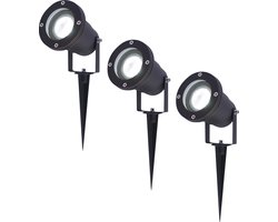 3x HOFTRONIC Sydney - Tuinspot voor buiten - LED - Zwart - 6000K Daglicht wit - Waterdicht - 5 Watt - 400 Lumen - 230V - Verwisselbare GU10 lamp - Prikspot met grondspies - Richtbaar - Aluminium - Voor het uitlichten van planten/struiken en bomen