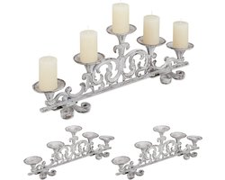 3x kandelaar antiek - kaarsenstandaard stompkaars - kaarshouder wit - 5 armen