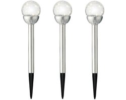 3x lumineo led steker bol - solar - 30 cm - rvs - prikspot - tuinverlichting tuinsteker - tuinlampen - solarlampen op zonne-energie