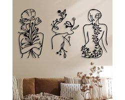 3x Metalen Wanddecoratie Abstracte Vrouw - Minimalistische Lijntekening Muurkunst voor Woonkamer en Slaapkamer