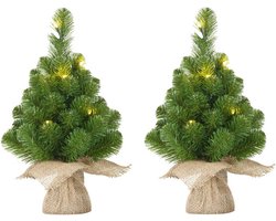 3x Mini kunst kerstboom met 15 LED lampjes 60 cm - Mini kerstboompjes