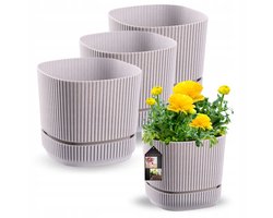 3x Moderne Grijze Balkonpotten met Schotel