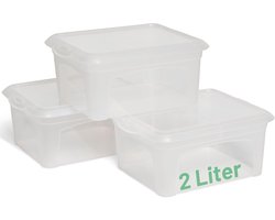 3x opbergdozen met deksel klein 2 L transparant nestbaar stapelbaar kunststof dozen met clipsluiting kunststof BPA-vrij 20x16,5x9 cm
