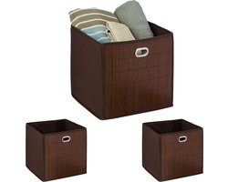 3x opbergmand bamboe - opbergbox opvouwbaar - stoffen opbergdoos - bruin