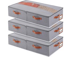 3x Opvouwbare Opbergbox Onder Bed - Non-Woven Ladekast met Doorzichtig Deksel en Handgrepen - Grijs 60x30x15cm