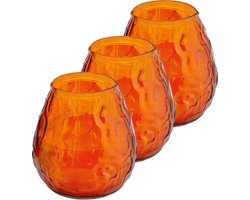 3x Oranje windlichten kaarsen 48 branduren - Glazen lantaarn kaars - Terraskaarsen/tuinkaarsen