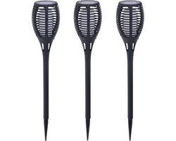 3x pro garden solar fakkels/toorts - zwart - met vlam effect - zonne-energie - 49 cm - tuinverlichting