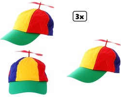 3x Propellerpet multicolour - verstelbaar - Themaparty fun festival party feest optocht hoofddeksel propeller pet