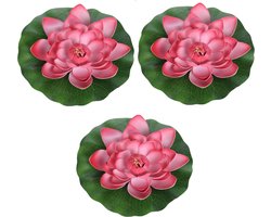 3x Rode drijvende kunst waterlelie bloemen 26 cm - Tuinaccessoires - Vijverbenodigdheden - Vijverdecoratie - Nep/kunst bloemen/planten - Waterlelies