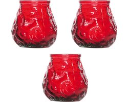 3x Rode mini lowboy tafelkaarsen 7 cm 17 branduren - Kaars in glazen houder - Horeca/tafel/bistro kaarsen - Tafeldecoratie - Tuinkaarsen