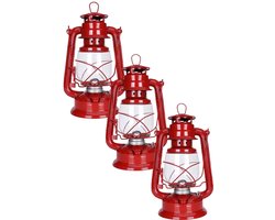 3x Rode Stormlantaarn olielamp windlicht 30cm rood
