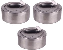 3x Ronde tuin/terras asbak met klep 11 cm RVS - Tuimelasbak - Buiten asbakken