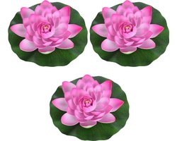 3x Roze drijvende kunst waterlelie bloemen 26 cm - Tuinaccessoires - Vijverbenodigdheden - Vijverdecoratie - Nep/kunst bloemen/planten - Waterlelies