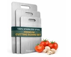 3x Snijplank – Snijplankenset – Vaatwasserbestendig – Antibacterieel – RVS Snijplank – 34x23 cm, 29x20 cm & 25x15 cm – Cutting Board - FluxGoods