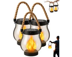 3x Solar Lantaarn Buitenverlichting - Solar Tuinverlichting op Zonneenergie - 12×13cm - Led Buitenverlichting met Dag/Nacht Sensor - IP44 waterdicht - Tuinlantaarns - voor Camping, Terrassen, Tuinen, Patio's, Veranda's, Tuindecoraties - Zwart