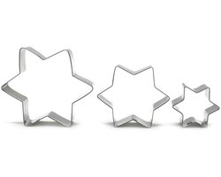 3x Ster Uitsteker - RVS Kerst uitsteekvormpjes set - 6 puntige Sterren in 3 formaten - 4 tot 6CM - Voor Koekjesdeeg en fondant