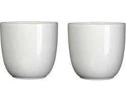 3x stuks bloempotten glans wit keramiek voor kamerplant H9 x D10 cm - Mica Decorations plantenpotten