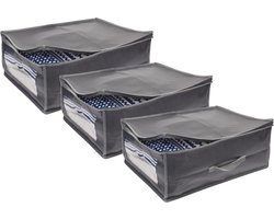 3x stuks dekbed/kussen opberghoezen grijs met venster 50 x 38 x 20 cm - Opberghoezen - Beschermhoezen - Dekentassen - Kussentassen