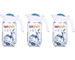 3x stuks glazen schenkkan/karaf 1 liter met deksel - Sapkannen/waterkannen/schenkkannen