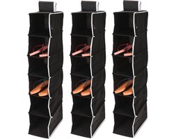 3x stuks hangende kast organizers zwart met 6 vakken 15 x 30 x 84 cm - Opbergen/opruimen