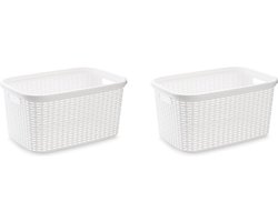 3x stuks kunststof open rotan mand van 35 liter in het wit - Badkamer wasmand/opslag manden - 53 x 36 x 26 cm