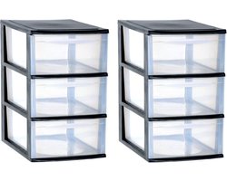 3x stuks ladenkast/bureau organizers zwart stapelbaar A4 met 3x lades L26 x B36 x H41 cm - Ladenblokken